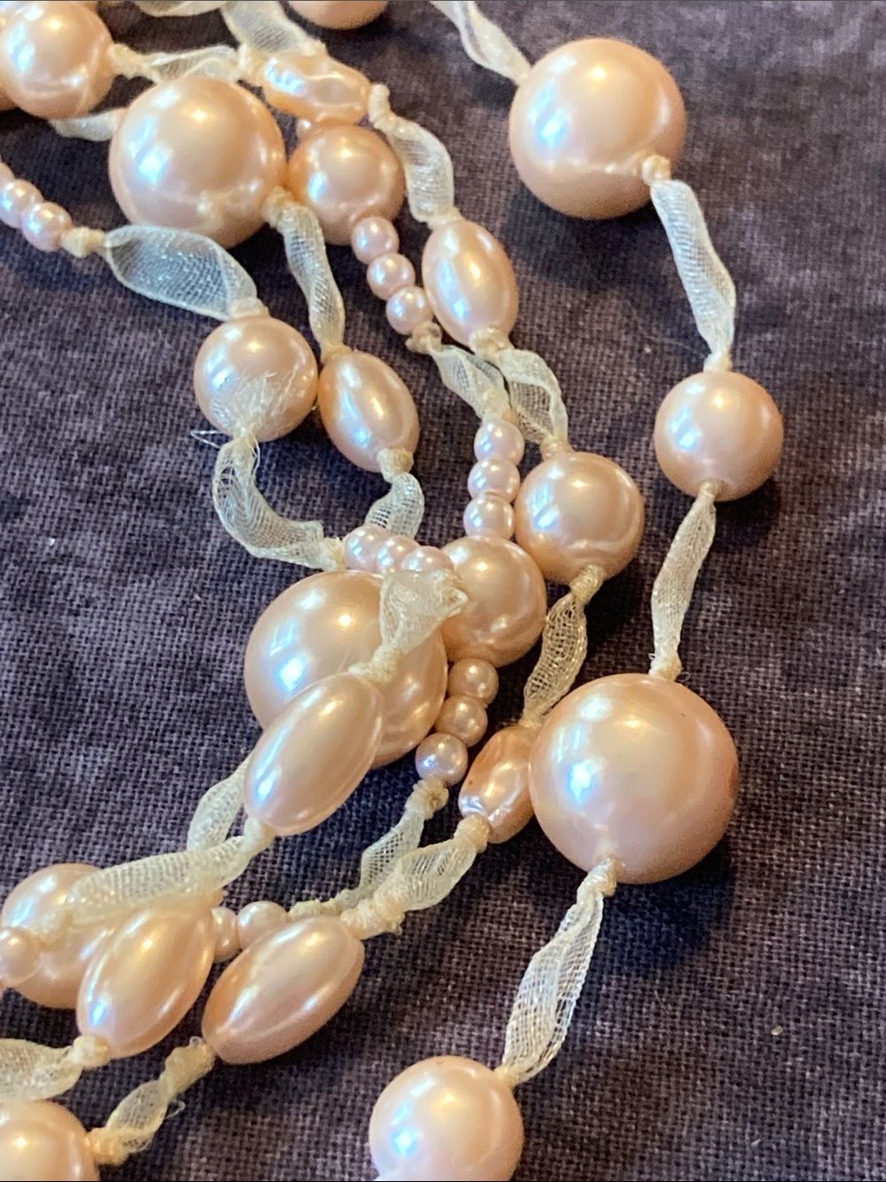 Ivory Multi-Strand Bead & Chiffon Ribbon Necklace - Picture 3 of 8